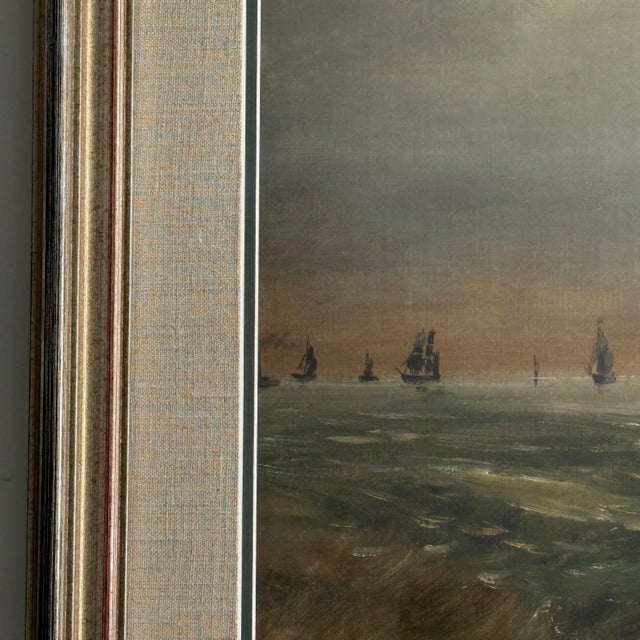 Antique 19th Century Continental Seascape With Clipper Ship, Framed (Oil on Board) For Sale - Image 4 of 8