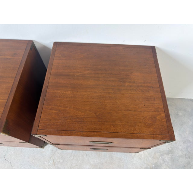 Vintage Baker Furniture Campaign Style Nightstands – A Pair For Sale In Miami - Image 6 of 12