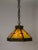 Gothic Early 20th Century Cast Bronze & Green Amber Slag Glass Hex Paneled Pendant Light For Sale - Image 3 of 13