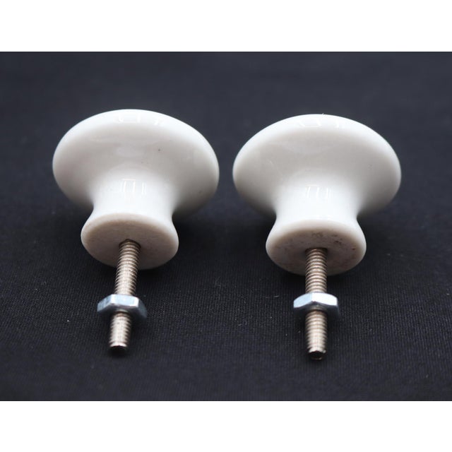 Pair of Vintage 1.25 In. White Ceramic Round Cabinet Knobs For Sale - Image 4 of 4