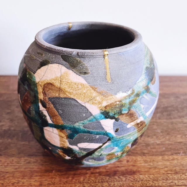 Vintage Japanese drip crackle glaze pottery vase. When I found this vintage Japanese vase at an estate sale, it had two...