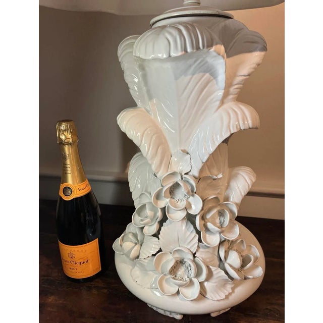 Serge Roche Mid 20th C. Hollywood Regency Serge Roche Style Italian Blanc De Chine Porcelain Ostrich Feather Lamp For Sale - Image 4 of 13