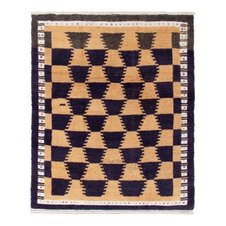 Vintage Tulu Rug in Beige, Midnight Blue & White Geometric Pattern For Sale
