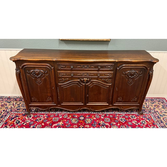 Antique French Sideboard Server Buffet Carved Dark Oak Louis XV C. Early 20th C For Sale - Image 16 of 18