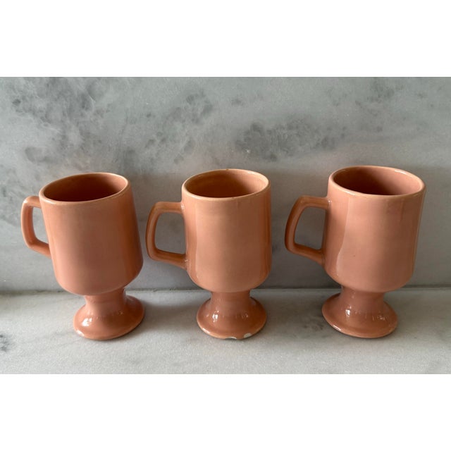 Mid 20th Century Set of 6 Vintage Peach Pedestal Coffee Mugs For Sale - Image 5 of 8