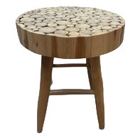 Round Wooden Table with Decorative Trunk Section Top For Sale