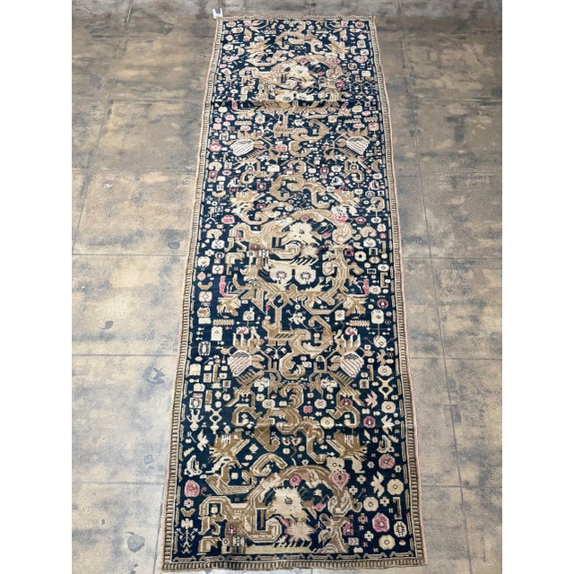 This exceptional antique Karabagh runner, dating to the early 1900s, presents an unusually expressive and densely worked...