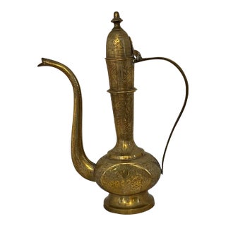 Handmade Decorative Moroccan Brass Engraved Teapot For Sale
