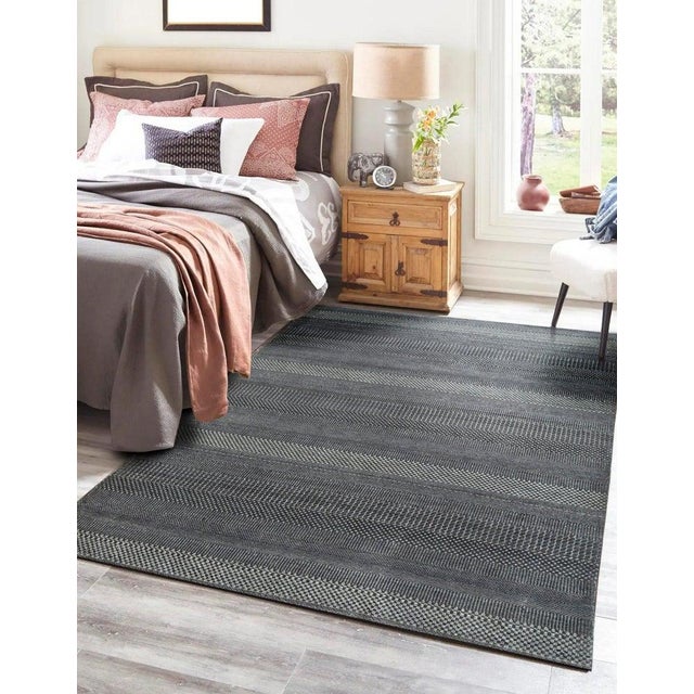 8x10 Gray Hand-Knotted Wool Viscose Striated Texture Solid Open Field Carpet Rug For Sale In New York - Image 6 of 7