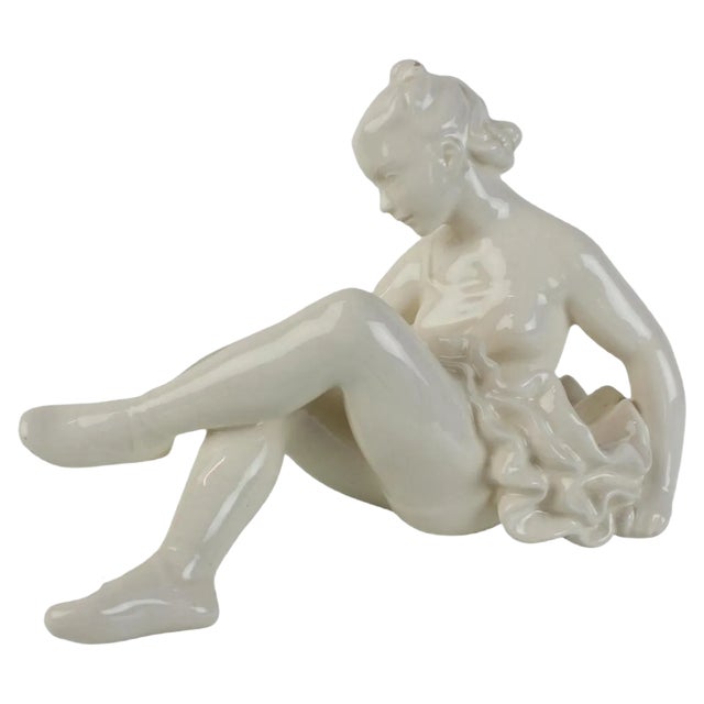 Vintage White Porcelain Statue Ballerina, 1962s For Sale