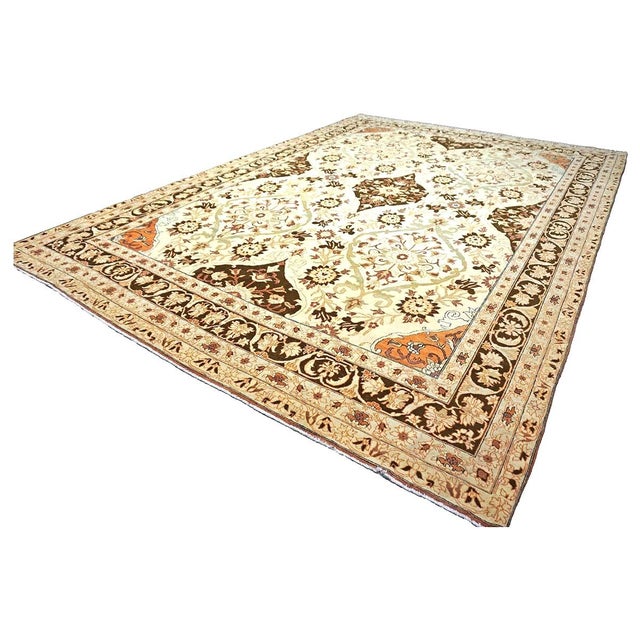 Early 21st Century Persian Farahan Wool 10X14 Ivory, Black, Brown & Blue Handmade Area Rug #1141190 For Sale - Image 5 of 8