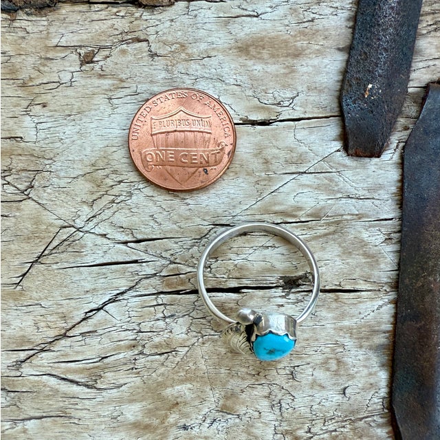 Native American Zuni Sterling Silver Turquoise Ring by Simplicio, Size 7.25 For Sale - Image 3 of 6