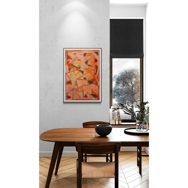 Mid-Century Modern Abstract Paint With Geometric Orange Shapes For Sale - Image 3 of 3