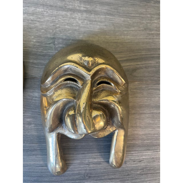 Late 20th Century Tragedy & Comedy Brass Marks- Set of 2 For Sale - Image 4 of 6