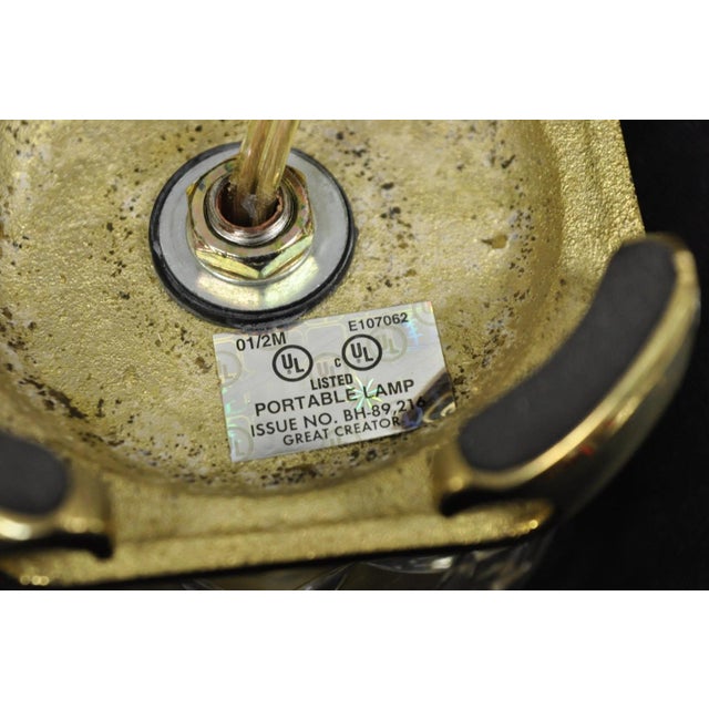 White Late 20th Century Waterford Style Small Petite Cut Glass Brass Boudoir Table Lamp by Great Creator For Sale - Image 8 of 11