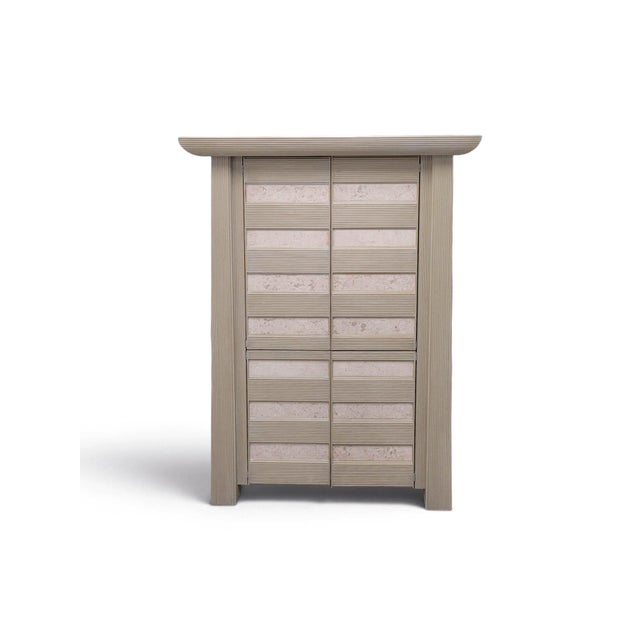 Postmodern 1980s Postmodern Asian-Style Reeded Armoire & Nightstands, Stone Inset, 3 Pieces For Sale - Image 3 of 18