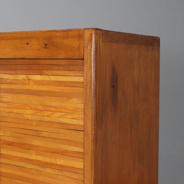 Vintage Rolling Shutter Cabinet in Walnut Veneer, Italy, 1950s For Sale - Image 4 of 8