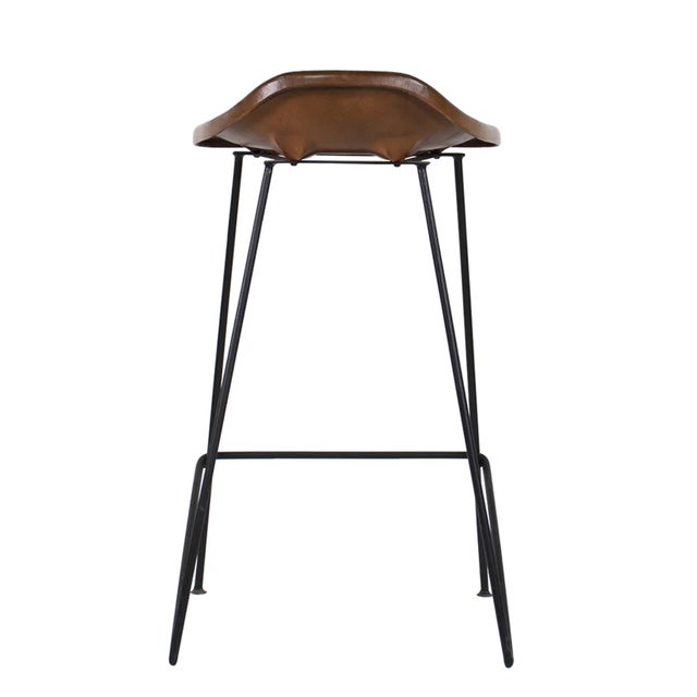 Matthew Izzo Home Tackshop Leather Seat and Iron Base Counter Stool For Sale - Image 4 of 6