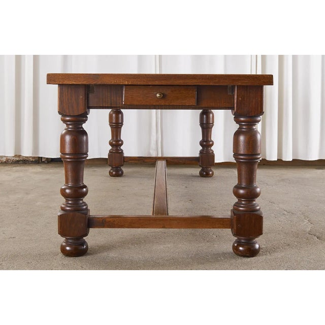 Early 20th Century Country English Provincial Oak Farmhouse Trestle Dining Table For Sale - Image 5 of 12