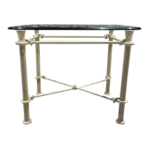 Mid-Century Modern Giacometti Style Wrought-Iron & Thick Glass End Table