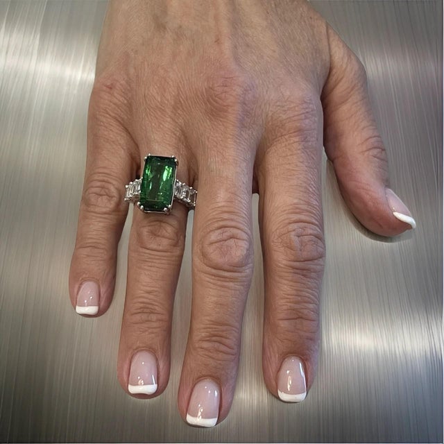 Natural Tourmaline Sapphire Ring 7 14k WG 12.17 TCW Certified For Sale - Image 14 of 18