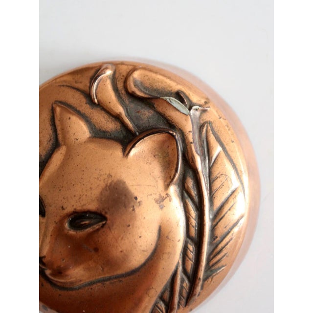 Copper Vintage Copper Tone Cat Paperweight For Sale - Image 8 of 8