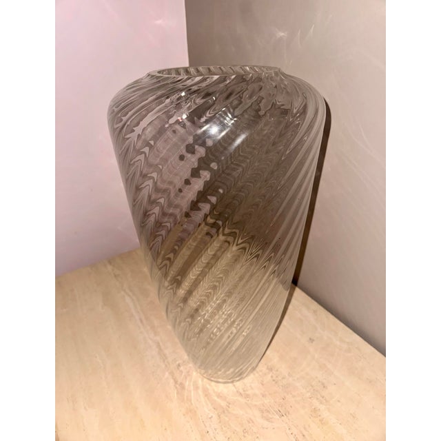 Transparent Signed Cenedese Murano Monumental Swirl Glass Vase, 22” Tall For Sale - Image 8 of 8
