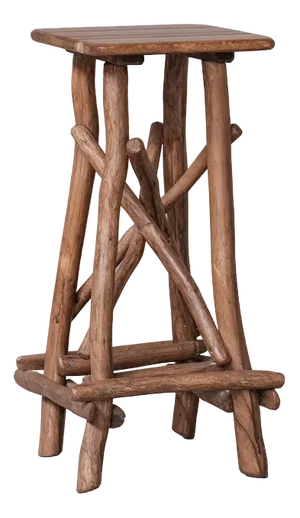 Mid-Century Wooden Sculpture Pedestal Bar Stool in the style of Adirondack