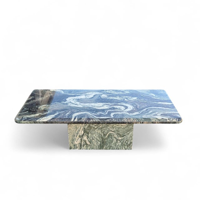 Green Late 20th Century Postmodern Green Marble Coffee Table With Plinth Base For Sale - Image 8 of 15