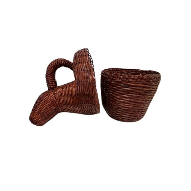 Brown Brown Wicker Ram Basket With Lid For Sale - Image 8 of 11