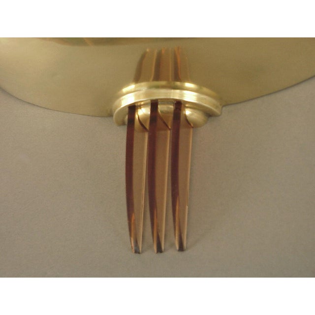 Art Deco Sublime Solid Brass French Art Deco/Moderne Wall Sconces with Peach Glass Fins For Sale - Image 3 of 4