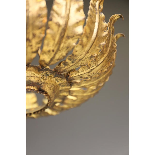 Mid-Century Modern Mid-Century Spanish Sunburst Ceiling Light in Gilt Iron, c.1950s by Unknown for Unknown For Sale - Image 3 of 17