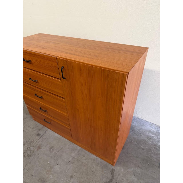 Brown 1960s Danish Mid Century Teak Gentleman’s Chest Tall Dresser Wardrobe Cabinet For Sale - Image 8 of 10