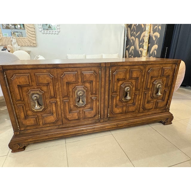 Vintage Mastercraft Credenza Sideboard 1970s Burl Wood & Brass Tassel Pulls For Sale - Image 17 of 17