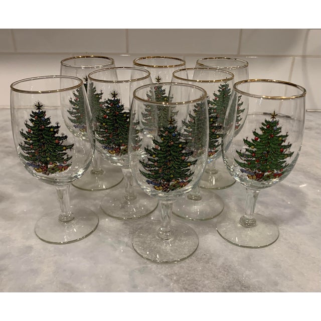Spode Christmas Tree Wine Glasses With Gold Rim, Set of 8 For Sale In New York - Image 6 of 11
