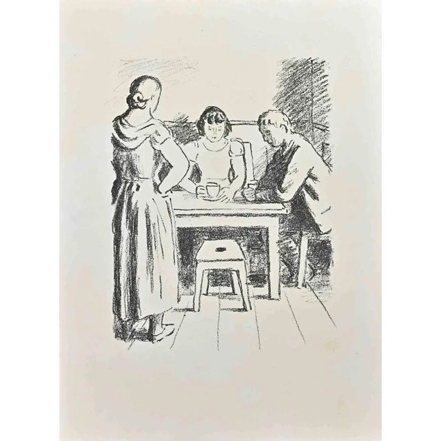 Breakfast is a lithograph on ivory-colored paper realized by Wilhelm Gimmi in 1955 ca. Very Good Conditions. Not signed,...