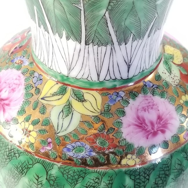 Vintage Butterfly and Flowers Chinese Bok Choy Porcelain Vase - Asian