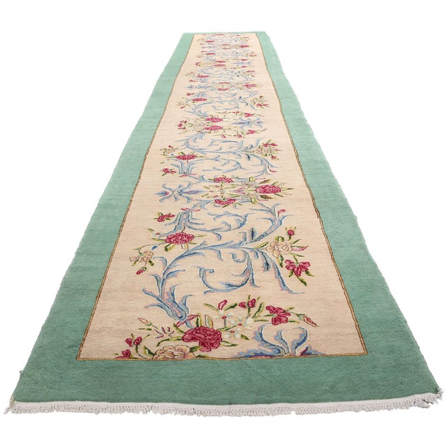 Rococo Rashid Farrokhi Vintage Persian Kerman Rug - 03'03 X 19'09 For Sale - Image 3 of 11
