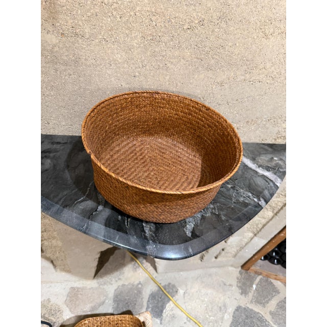 Woven Storage Wicker Basket Round Shape Vintage Modern For Sale In San Diego - Image 6 of 8