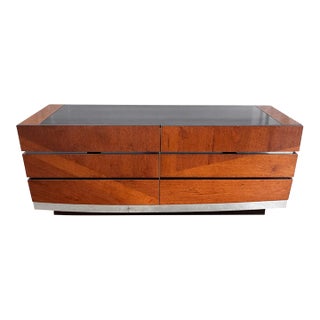 Italian Modern High Gloss Dresser Credenza With Black Glass Top by Alf Italia For Sale