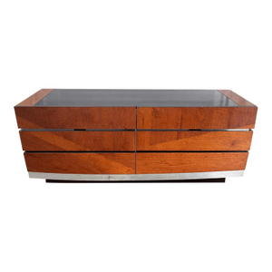 Italian Modern High Gloss Dresser Credenza With Black Glass Top by Alf Italia