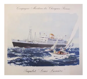 1950s French Oceanliner Poster, Paquebot Louis Lumiere