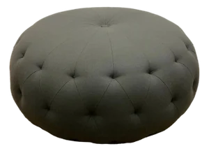 Cisco Brothers Round Upholstered Pouf Ottoman With Graphite Grey Wool Boucle