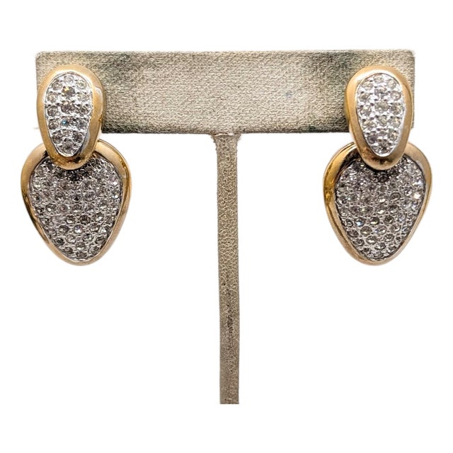 Vintage 1980s Signed Panetta Goldtone & Pavé Round Clear Rhinestone Drop Pierced Earrings-2 Pieces For Sale