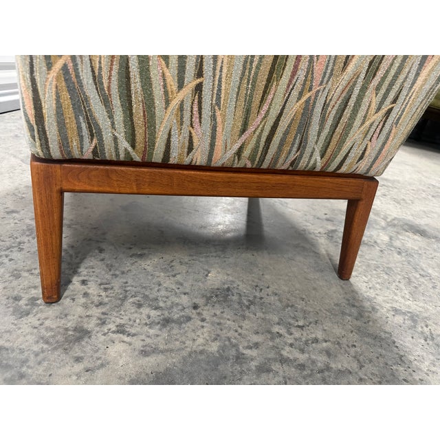 Wood Upholstered Tall Back Arm Chair Walnut Base For Sale - Image 7 of 9