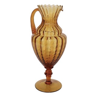 Mid Century Decorative Art Glass Carafe by Empoli C 1960's For Sale