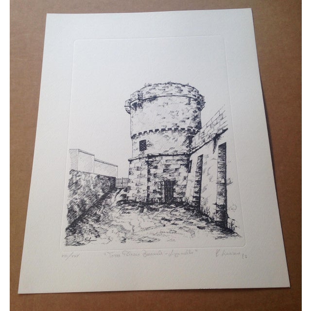 Baronial palace tower lizzanello - indian ink lithograph ed. Xiii/xxx - image 25 x 34 cm - sheet 35 x 50 cm carmelo...