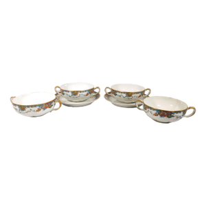 Early 1900s Haviland Flat Bullion Cups and Two Underplates in Paisley- 6 Pieces