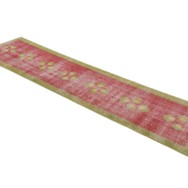 Rug & Kilim Vintage Mid-Century Green and Red Geometric Wool Rug With Gold-Yellow Accents For Sale - Image 4 of 8