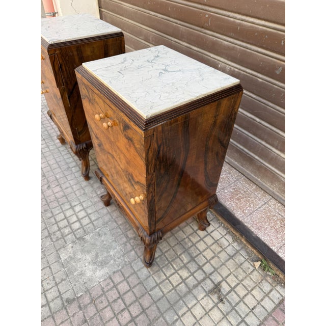 Art Deco Italian Bedside Tables with Marble Top, 1940, Set of 2 For Sale - Image 3 of 10